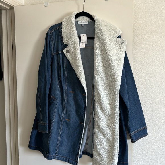 NWT ~ Lane Bryant Midi Denim Jacket with Sherpa - Picture 7 of 14